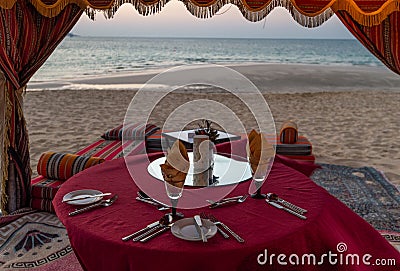 Dinner on the beach. Dubai, UAE Stock Photo