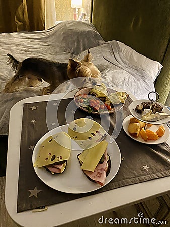 Dinner in the bedroom Stock Photo