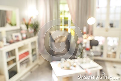 Dinner blur background. Home indoor room interior. Modern cooking area Stock Photo