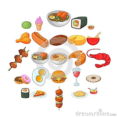 Dinner break icons set, cartoon style Vector Illustration