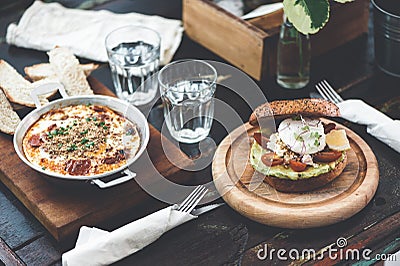 Dinner in cafe with healthy food Stock Photo