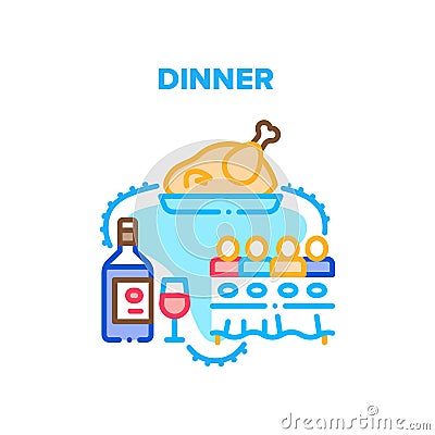 Dinner With Family At Table Vector Concept Color Vector Illustration