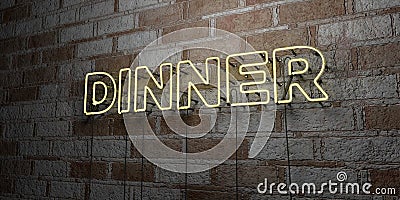 DINNER - Glowing Neon Sign on stonework wall - 3D rendered royalty free stock illustration Cartoon Illustration