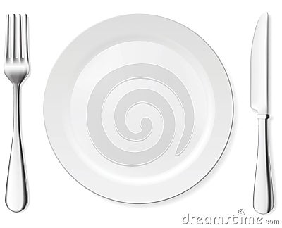 Dinner plate, knife and fork Stock Photo