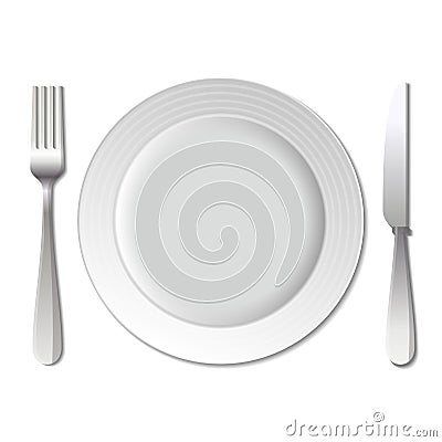 Dinner plate, knife and fork. Vector. Vector Illustration