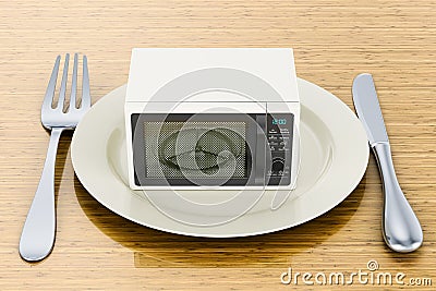 Dinner plate with microwave oven, 3D rendering Stock Photo