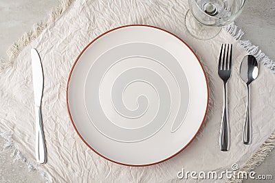 Dinner plate setting top view Stock Photo