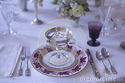 Dinner place setting fine china Stock Photo