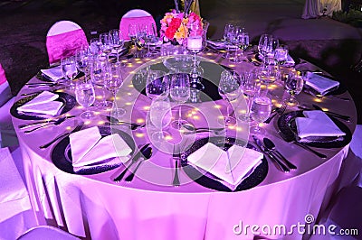 DINNER TABLE FOR A WEDDING FUNCTION Stock Photo