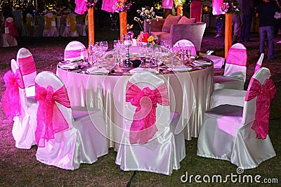 DINNER TABLE FOR A WEDDING FUNCTION Stock Photo