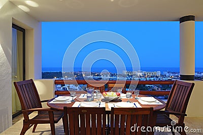 Dinner tablre with a view Stock Photo