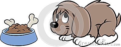 Dinner time for the cute cartoon brown dog vector illustration Vector Illustration