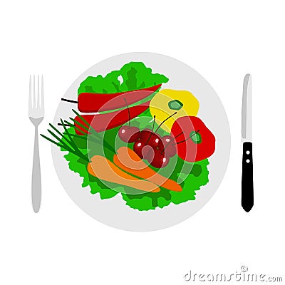 Dinner time. Cutlery. Vegetarianism. Vector Illustration