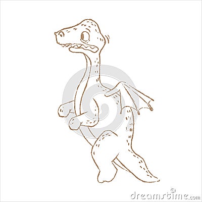 DINO AFRAID MONOCHROME Prehistoric Cartoon Beast Hand Drawn Vector Illustration