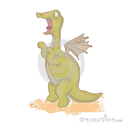 DINO CRY Prehistoric Cartoon Beast Hand Drawn Illustration Stock Photo