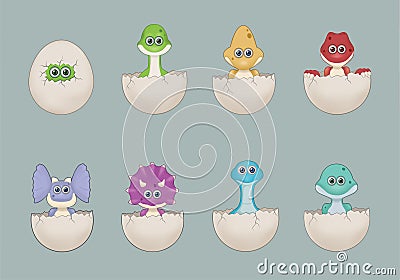 cute Dino Eggs Vector Illustration