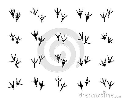 Dino footprint icons set. Dinosaur foot print vector black shape Vector Illustration