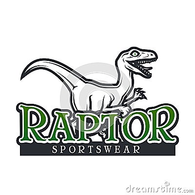 Dino Logo vector template. Raptor sport mascot logotype design. Vintage High School sport badge. Sportswear shop t-shirt Vector Illustration