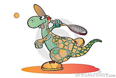 Dino playing Tennis Vector Illustration