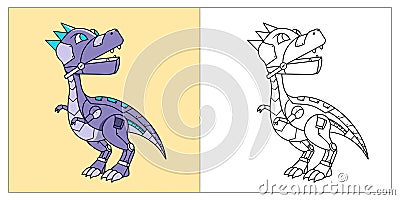 Cute Robot Mecha Raptor or Trex Coloring Book for Kids Cartoon Vector Illustration