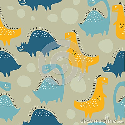 Dino seamless cute pattern for baby and kids vector illustration funny drawing scandinavian hand drawn background ready for Vector Illustration