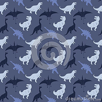 Dino Seamless Pattern, Cute Cartoon Dinosaurs Doodles Vector Illustration Vector Illustration