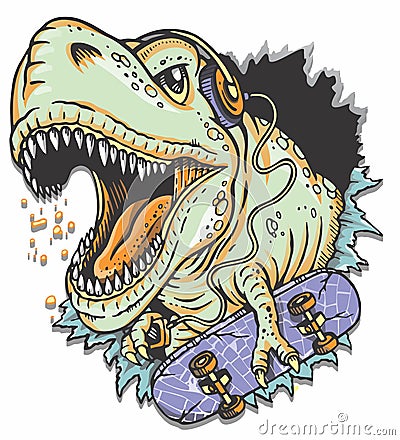Dino Skateboarder Cartoon Illustration