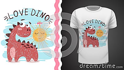 Dino and sun - idea for print t-shirt. Vector Illustration