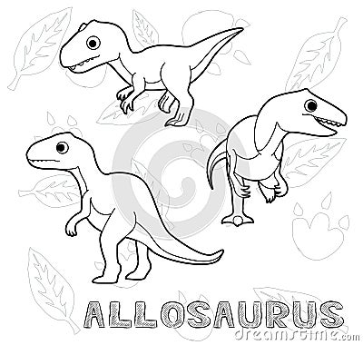 Dinosaur Allosaurus Cartoon Vector Illustration Monochrome Vector Illustration