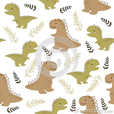Dinosaur baby seamless pattern. Scandinavian cute print for nursery t-shirts, textiles, wrapping paper, kids apparel, invitation Vector Illustration