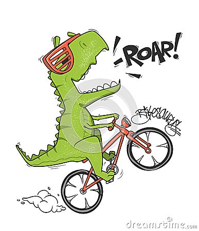 Dinosaur on bicycle. vector shirt print design Vector Illustration