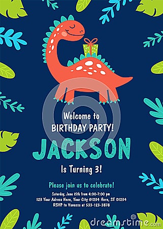 Dinosaur Birthday Party Invitation. Vector Vector Illustration