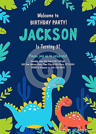 Dinosaur Birthday Party Invitation. Vector Vector Illustration