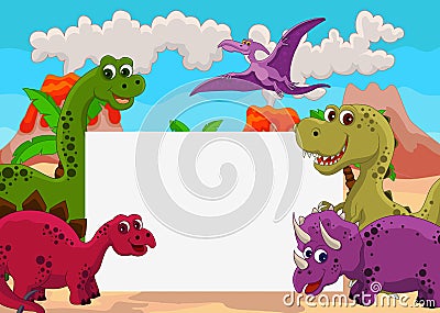 Dinosaur with blank sign Cartoon Illustration