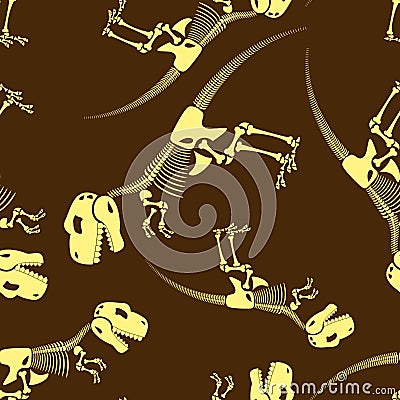 Dinosaur bones seamless pattern. Tyrannosaurus skeleton t-Rex. Vector Illustration