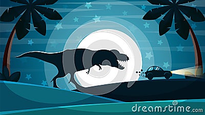 Dinosaur is after the car. Vector Illustration