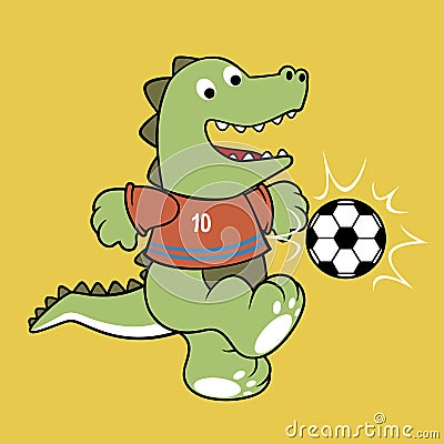 Dinosaur cartoon playing soccer alone Vector Illustration