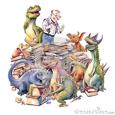 Dinosaur Classroom Teacher Student School Watercolor Sublimation Clipart Stock Photo