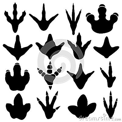 Dinosaur claw footprint silhouettes vector set Vector Illustration