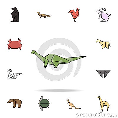 dinosaur colored origami icon. Detailed set of origami animal in hand drawn style icons. Premium graphic design. One of the Stock Photo