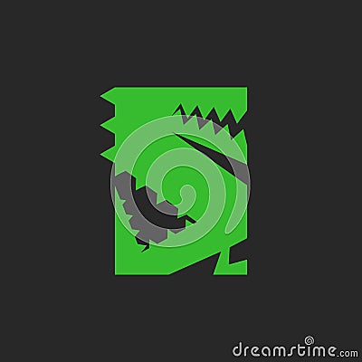 Dinosaur or crocodile logo green minimalist cartoon style, simple geometric forms vector design, sharp angular shape, modern Vector Illustration