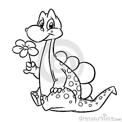 Dinosaur cute little stegosaurus beautiful flower coloring page cartoon illustration Cartoon Illustration