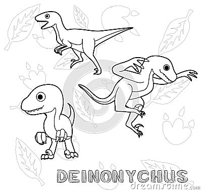Dinosaur Deinonychus Cartoon Vector Illustration Monochrome Vector Illustration