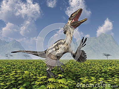 Dinosaur Deinonychus in a landscape Cartoon Illustration