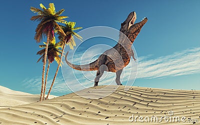 Dinosaur in desert thirsty Cartoon Illustration