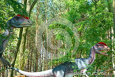 Dinosaur Dilophosaur, Dilophosaurus wetherilli in jurassic park Editorial Stock Photo