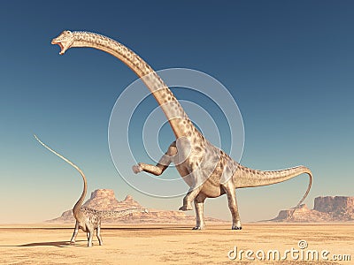 Dinosaur Diplodocus in the desert Cartoon Illustration