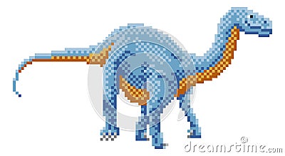 Dinosaur Diplodocus Pixel Art Arcade Game Cartoon Vector Illustration