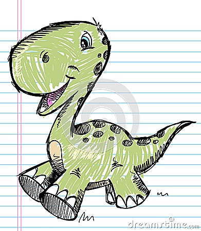 Dinosaur Doodle Color Sketch Vector Vector Illustration