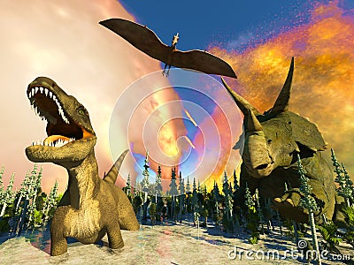 Dinosaur doomsday 3d rendering Stock Photo